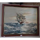 AFTER MONTAGUE DAWSON, A SAILING SHIP IN A STORMY SEA, print, height 59cm, and another maritime prin