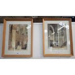 HAROLD HALLAS, PAIR OF STUDIES OF CATHEDRAL INTERIORS, ONE ST. LO, OTHER BRITISH, watercolours signe