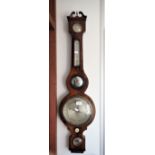 A GEORGE III MAHOGANY WHEEL BAROMETER, the silvered face engraved, 'Cassell' (possibly), Stourbridge