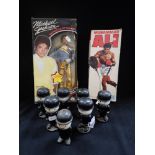 A VINTAGE DENYS FISHER, 'MUHAMMAD ALI' DOLL (boxed) a Michael Jackson doll (boxed) and a collection