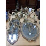 TWO GILT FRAMED WALL MIRRORS and a collection of gilt metal lighting