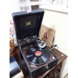 A VINTAGE HMV PORTABLE GRAMOPHONE