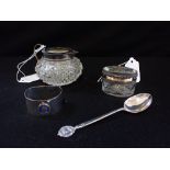A GEORGE VI & QUEEN ELIZABETH SILVER NAPKIN RING, and a collection of sundries