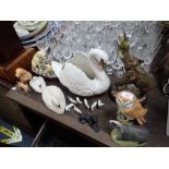 A BESWICK OWL, an Aynsley badger, an Aynsley Mute Swan and similar animals