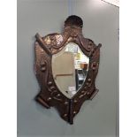 A NEWLYN STYLE HAMMERED COPPER ARTS & CRAFTS HEART SHAPED MIRROR, 60cm high