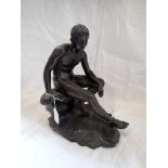 A 19TH CENTURY ITALIAN PATINATED BRONZE SCULPTURE OF MERCURY RESTING