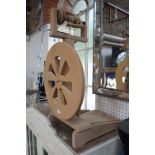 A MODERN BEECH AND MDF SPINNING WHEEL