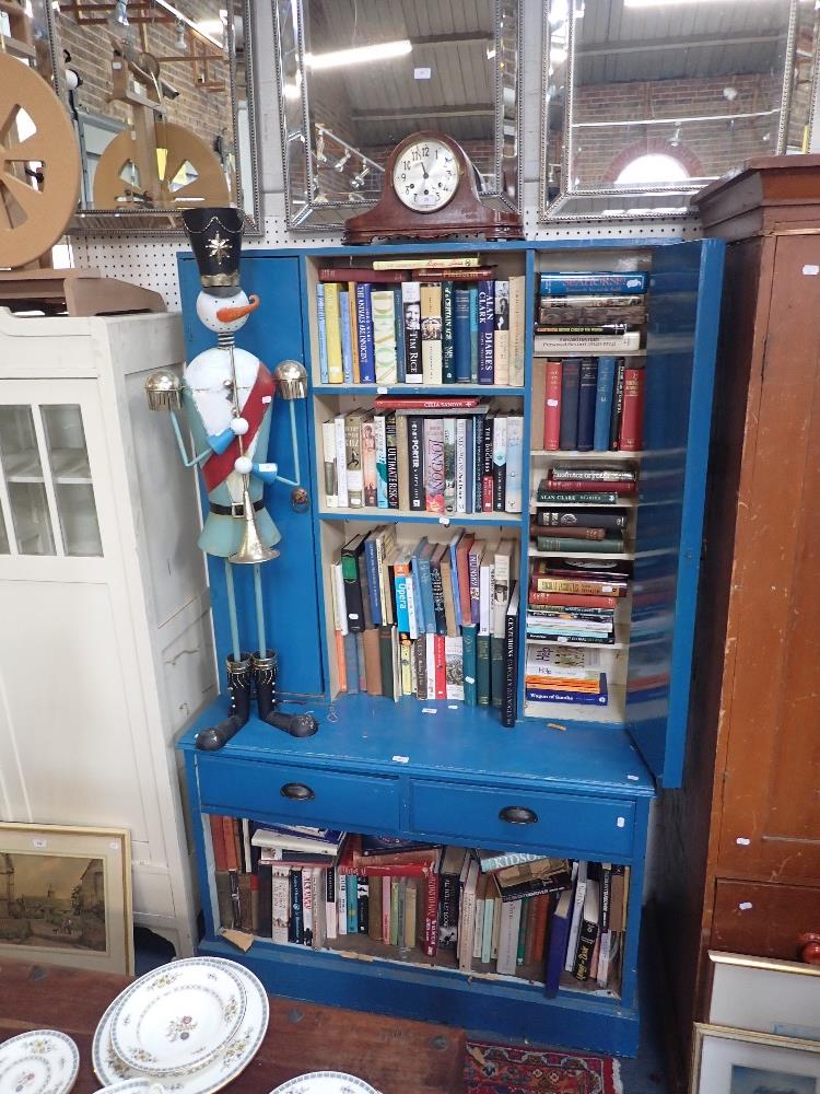 A KITCHEN DRESSER, FITTED TWO DRAWERS, PAINTED BLUE
