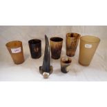 A COLLECTION OF HORN BEAKERS and a single horn hook