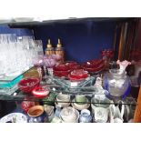 A COLLECTION OF COLOURED DECORATIVE GLASSWARE