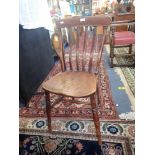 TWO BEECH AND ELM VICTORIAN LATH BACKED KITCHEN CHAIRS
