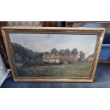 A LATE VICTORIAN OIL ON CANVAS PAINTING OF A FARM