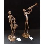 A PAIR OF CAST METAL BRONZE EFFECT MUSICIANS