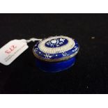 AN 18TH CENTURY BLUE AND WHITE ENAMEL PATCH BOX