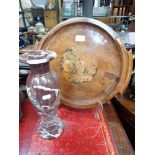 A CIRCULAR TRAY WITH MARQUETRY ROUNDEL