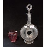 A BOHEMIAN RED OVERLAID CUT GLASS VASE