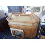 A GOTHIC STYLE LIGHT OAK GLAZED SHOP DISPLAY CABINET