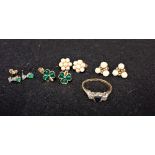 A COLLECTION OF EARRINGS AND A DRESS RING