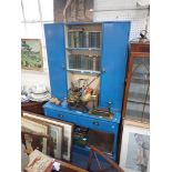 A VINTAGE BLUE PAINTED KITCHEN DRESSER