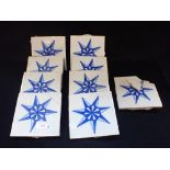 NINE VINTAGE BLUE AND WHITE TILES