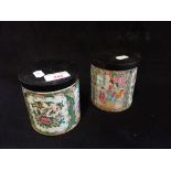 TWO CHINESE FAMILLE ROSE CANISTERS