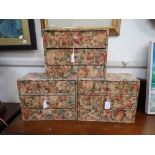 THREE FABRIC-COVERED THREE-DRAWER BOUDOIR BOXES
