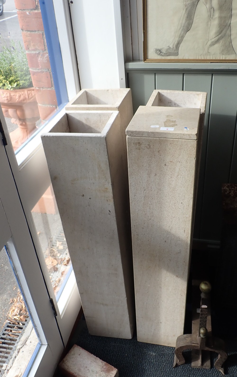 A COLLECTION OF EIGHT MODERN MARBLE PEDESTALS,