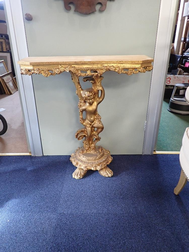 A GILTWOOD CONSOLE TABLE BASE