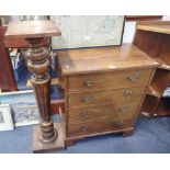 A SMALL MAHOGANY CHEST OF DRAWERS