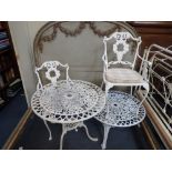 A VICTORIAN STYLE WHITE PAINTED CAST ALUMINIUM GARDEN TABLE