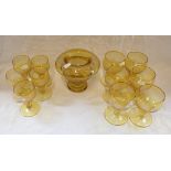 A SET OF SIX ETCHED AMBER GLASS WINE GOBLETS