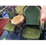 A LATE VICTORIAN WALNUT FRAMED UPHOLSTERED CHAIR