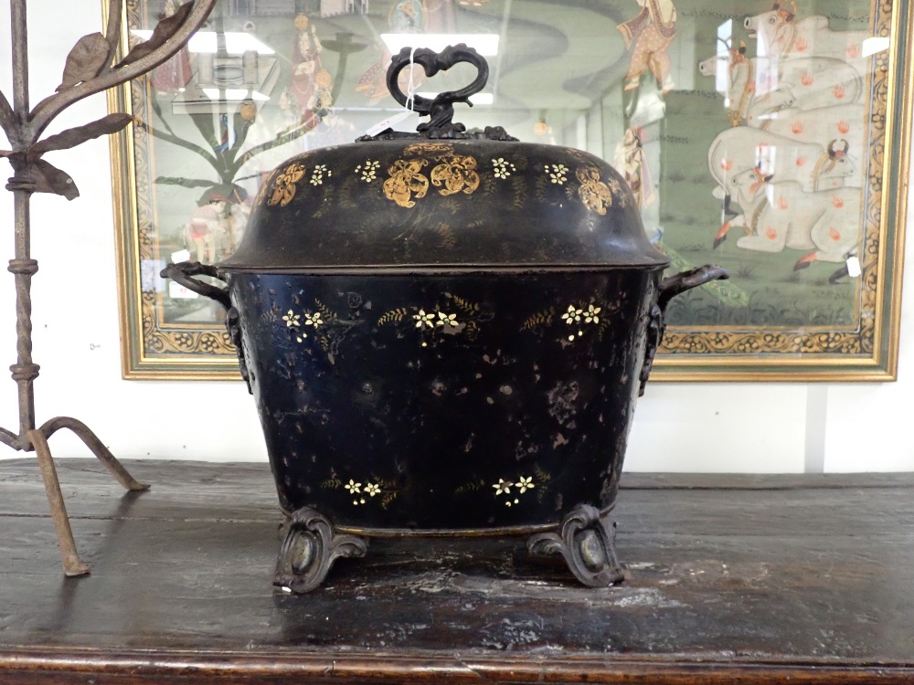 A VICTORIAN TOLE WARE LOG BIN