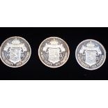 CYPRUS, THREE SILVER 'MODEL THIRTY SIX PIASTRES', EDWARD VII, 1901 (2), and VICTORIA, 1901
