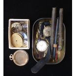 TWO VINTAGE GENT'S WRISTWATCHES, pens and sundries