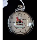 A CHROME PLATED RUPERT THE BEAR POCKET WATCH, 'Follow RUPERT