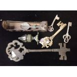 AN INDIAN METAL INCENSE HOLDER, KEYS, and similar items