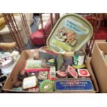 A COLLECTION OF VINTAGE TINS and a Hennessy tin tray, circa 1950s