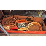 A COLLECTION OF VINTAGE WOODEN TENNIS RACKETS