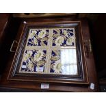 A VICTORIAN STYLE TRAY inset with tiles