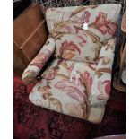 A VICTORIAN OPEN ARMCHAIR WITH (DISTRESSED) AUBUSSON TAPESTRY UPHOLSTERY