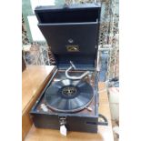 A VINTAGE HIS MASTER'S VOICE PORTABLE GRAMOPHONE, H.M.V.