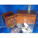 A GEORGE III MAHOGANY TEA CADDY with central shell inlay to the front