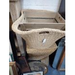 A WOVEN BASKET, a stool and a trug (3)