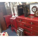 A 1930S RED JAPANNED DRESSING TABLE