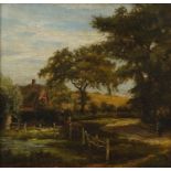 Attributed to Patrick Nasmyth - Country scene, early 19th century oil on board, inscribed verso,