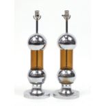 Pair of Art Deco style chromed and Perspex lamps, each 67cm high : For Further Condition Reports