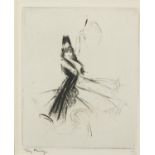 Troy Kinney - Tortola Valencia, pencil signed etching, limited edition, 67/100, mounted, unframed,