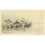 William Ashton - Arabs on horseback, pencil signed black and white etching, mounted and framed, 23.
