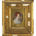 19th century oval hand painted portrait miniature of Annie, daughter of Daniel and Anne Mackinlay,